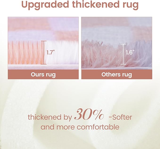 Super Soft Rug for Bedroom, 5x8 Ft Pink and White Area Rug Classic Checkered Shaggy Anti-Skid High Pile Soft Fluffy Rug Fuzzy Carpet for Living Room Bedroom Kids Room Nursery, Dorm Home Decor