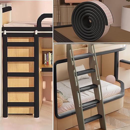 Bunk Bed Ladder Pads,Traction Treads for Stair Steps,Soft Extra-Wide Edge Protector,Self-Adhesive Bunk Bed Ladder Cover Foam Padding,Furniture 16.5 Ft Black