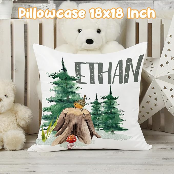 Custom Crib Bedding Set - Woodland Animals Design Personalized Name Baby Nursery Bed 3 Pcs Set - Chic Soft Blanket with Dotted Backing, Sheet, Pillowcase for Newborn Girls Boys Gifts Color13