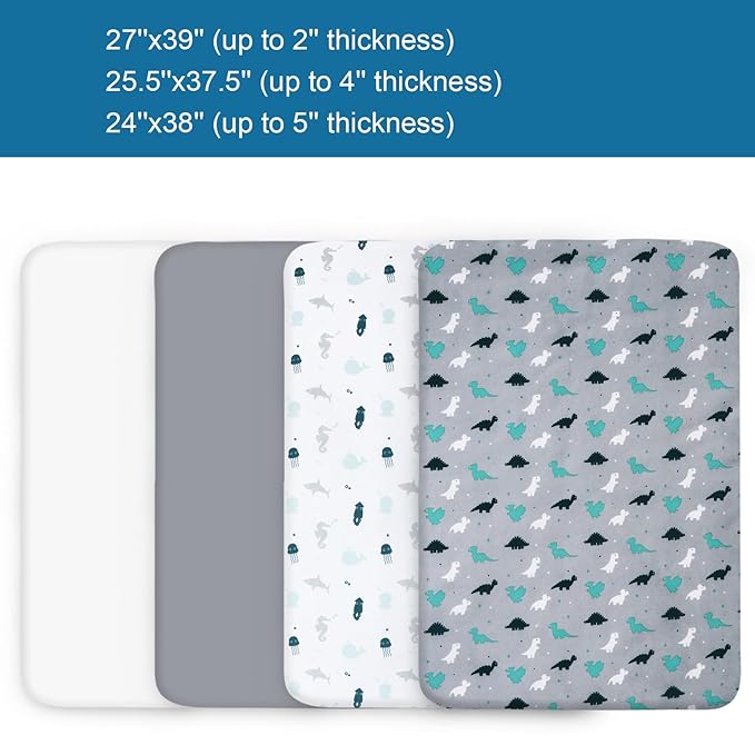 Graco Pack n Play Sheets Fitted 4-Pack | Mini Crib Sheets, Breathable Material, Grey