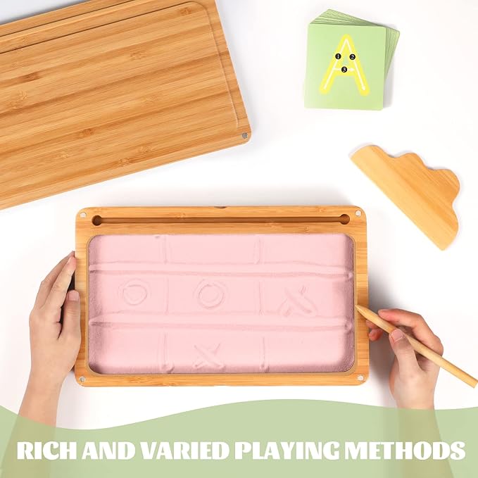 Montessori Sand Tray with Lid - Wooden Sand Tray for Kids - Pink