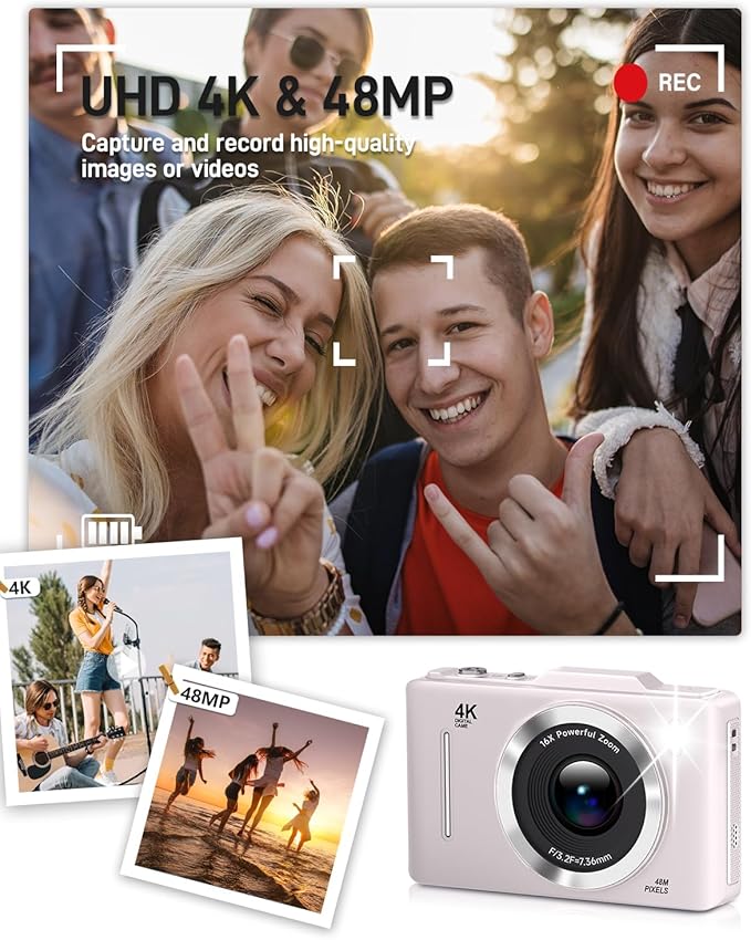 Digital Camera, FHD 1080P Kids Camera Digital with 16x Zoom Anti Shake, 32GB Card, 4K 48MP Portable Compact Point and Shoot Cameras, Vintage Small Camera for Teens Beginner Kids Present