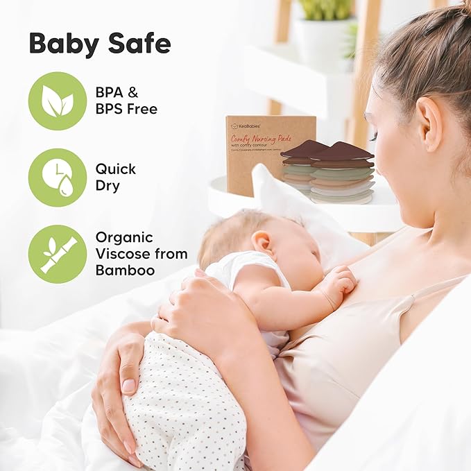 Organic Nursing Pads - 14 Washable Viscose Derived from Bamboo Breastfeeding Pads, Wash Bag, Reusable Breast Pads for Breastfeeding, Nipple Pads for Breastfeeding Essentials (Sable, L 4.8")