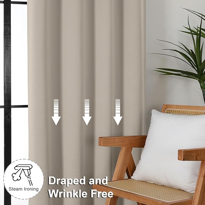Simplebrand Ava Stone Blackout Curtains for Bedroom 72 Inch Length 2 Panels Set, Privacy Thermal Insulated Rod Pocket Door Window Curtains for Patio French Door Front Door, W40 x L72 Inch, Stone
