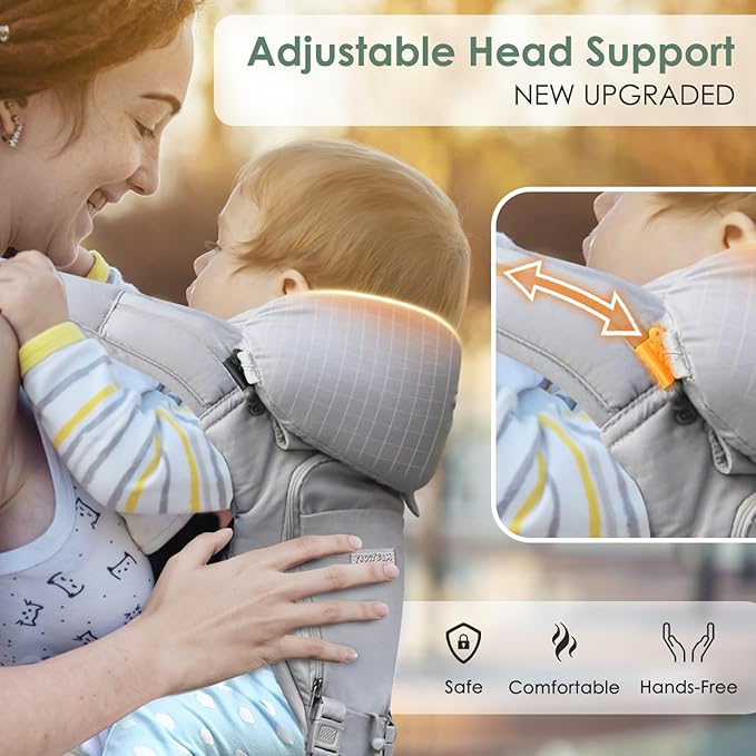 FRUITEAM Baby Carrier Newborn to Toddler- Safety - Certified 6 in 1 Hip Seat Carrier with Head & Lumbar Support, Adjustable & Removable Baby Holder for All Seasons, Great for Travel and Outdoor