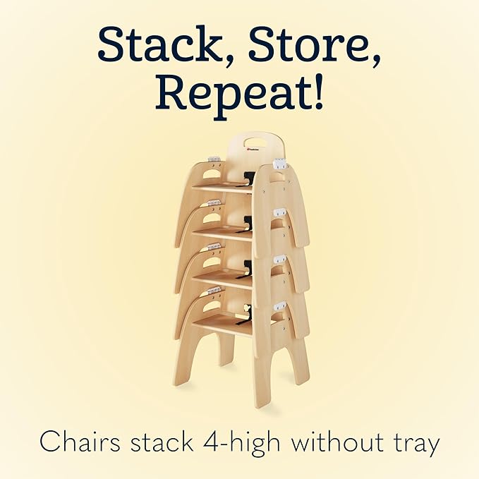 Foundations Easy Serve 13" Wood Feeding Chair for Toddlers, Adjustable Harness, Removable Dishwasher Safe Tray, “No Tip” Base, Baltic Birch Plywood