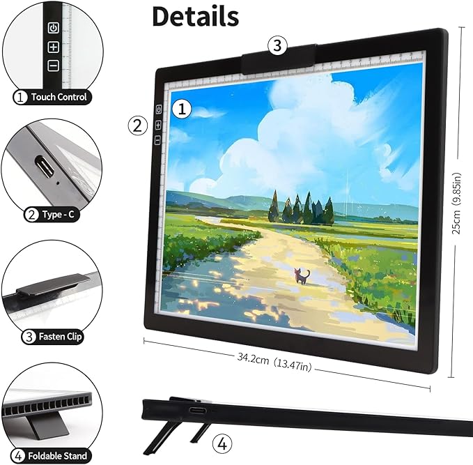 KOBAIBAN Wireless A4 Light Pad with Carry Bag, Innovative Stand, Top Clip, Stepless/ 6-Level Dimmable Brightness Rechargeable tracing Light Box/Board for Cricut Vinyl, Weeding Tool, Diamond Painting