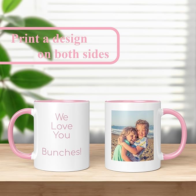 Personalized Mother's Day Coffee Mug, Custom Mum Photo Text 11 Oz Ceramic Mug, Customized Mom Gift Idea Picture Name Cup, Taza Cafe Personalizadas Fotos, Cute Gifts Mom Women Dad Men, Pink