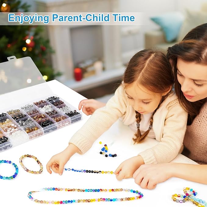 XSEINO About 1200PCS 6mm Crack Glass Beads,24 Assorted Crack Earthtone Blackwhite Series Colorful Crystal Beads for Bracelet and Jewelry Making and DIY Crafts,Friendship Bracelets