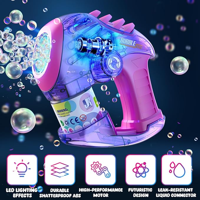 EagleStone 2 Bubble Guns for Toddlers, Kids Bubble Machine Gun, Twist Knob, LED Lights,2 Refill Solutions,10 Concentrate Bubble Blaster for Party Favor, Summer, Outdoor, Easter Basket, Birthday Gift