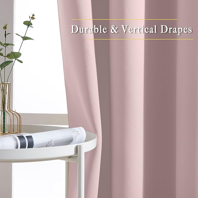 NICETOWN Blush Pink Short Curtains for Girls Room, Grommet Kitchen Window Curtains Thermal Short Drapes Room Darkening for Cafe, 2 Panels, W52 x L36