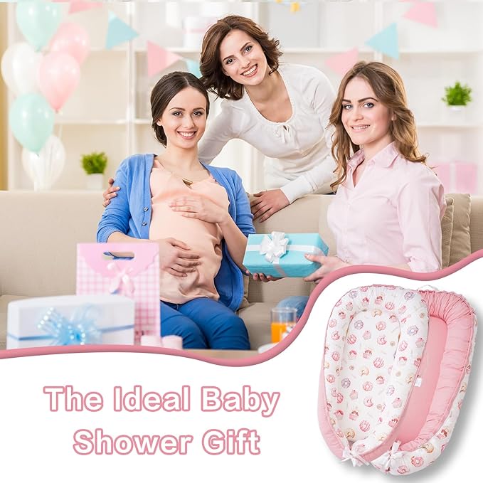 Baby Lounger - Infant Lounger for Newborn 0-24 Months, Breathable & Soft Baby Lounger Cover, Portable Infant Lounger for Home and Travel, Babies Essentials Gifts - Pink