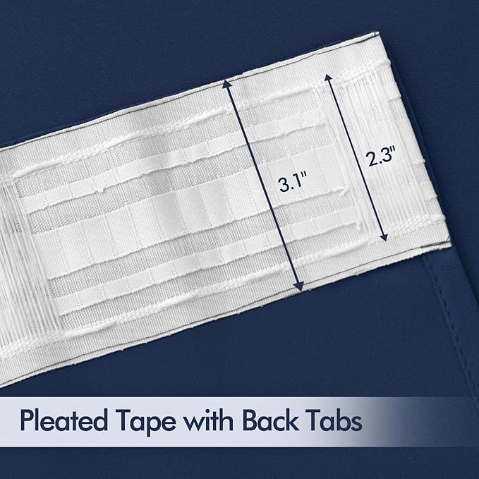 MIULEE Navy Blue Back Tab Blackout Curtains 63 Inch Length 2 Panels Set for Living Room Bedroom Privacy, Rod Pocket/Pinch Pleat Thermal Insulated Room Darkening Pleated Light Blocking Drapes