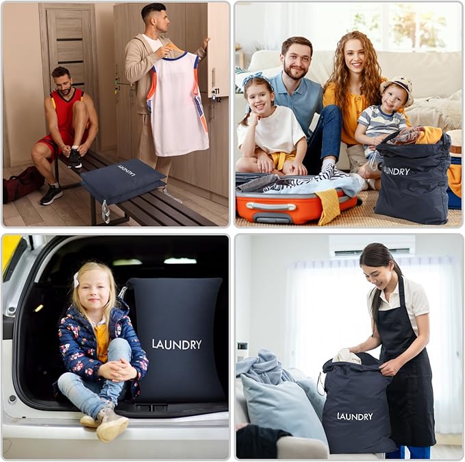 MissBoy 2 Pack Laundry Bags, Nylon Washable Wet Dry Bag, Travel Laundry Bags for Dirty Clothes, Dirty Clothes Organizer Bag for Home, College Dorm Laundromat