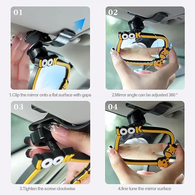 Universal Car Interior Rearview Baby Mirror Wide Angle Convex Mirror Clip-on mirrors for Viewing Rear Passengers(giraffe)