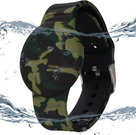 Waterproof AirTag Bracelet for Kids, Hidden Printed Wristband for Apple Air Tag, Silicone AirTag Holder GPS Tracker Case for Band for Child Toddler, Secure Anti-Lost Protection(Black)