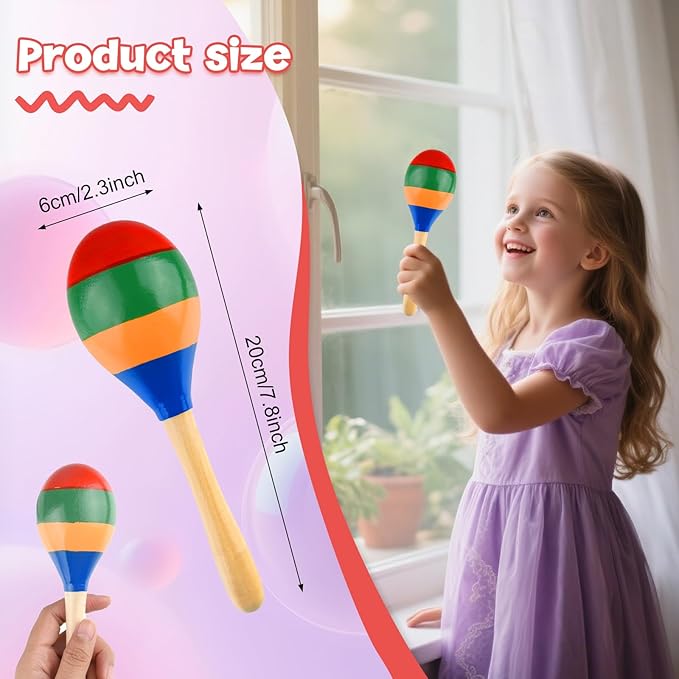 4 Pcs Maracas Hand Percussion Rattles, PLULON Colorful Wooden Maracas Rumba Shakers Rattle Latin Musical Instrument for Kids Adults Game Playing, Mexican Fiesta Cinco De Mayo Party Favors Supplies