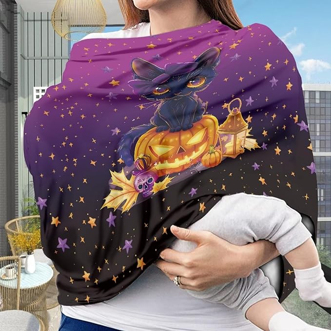 Binienty Black Cat Car Seat Covers for Babies Galaxy Pumpkin Cats Moon Nursing Covers Stretchy Breastfeeding Scarf Multi Use Carseat Covers for Stroller