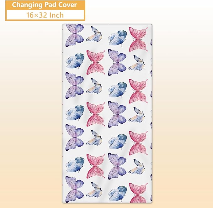 Personalized Baby Bedding Set, 5 Pcs Custom Infants Bedding Set with Infant Name, Double Layer Nursery Crib Set for Girls Boys, Customized Gifts for Toddler Baby Shower, Pink & Purple Butterfly