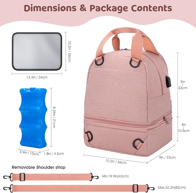 Pump Bag, Breast Pump Carrying Bags with Ice Pack & Waterproof Mat, Breast Pump Bag Compatible with Spectra S1 S2, Pumping Bags Milk Bottle Cooler for Work Travel Camping, Pink