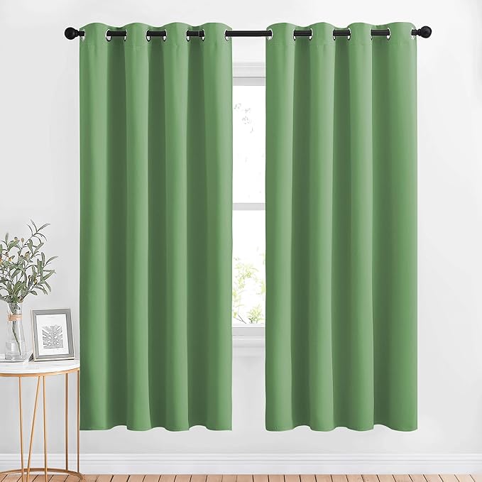 NICETOWN Forest Green Room Darkening Draperies and Curtains - Home Fashion Energy Saving Grommet Top Room Darkening Drape Panels for Bedroom (Set of 2 Panels, 52 by 72 Inch)
