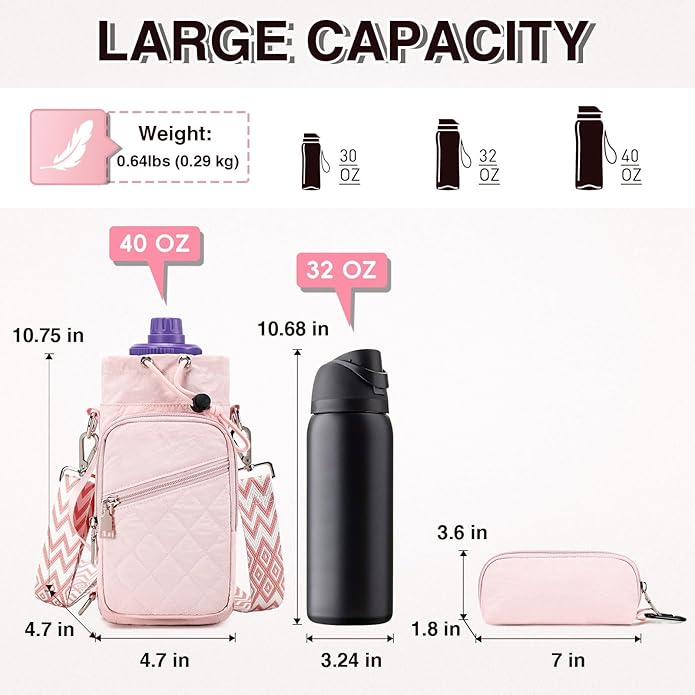 Water Bottle Carrier Bag with Strap, Water Bottle Holder Crossbody Bags for Women Men for Walking, Hiking,Cycling