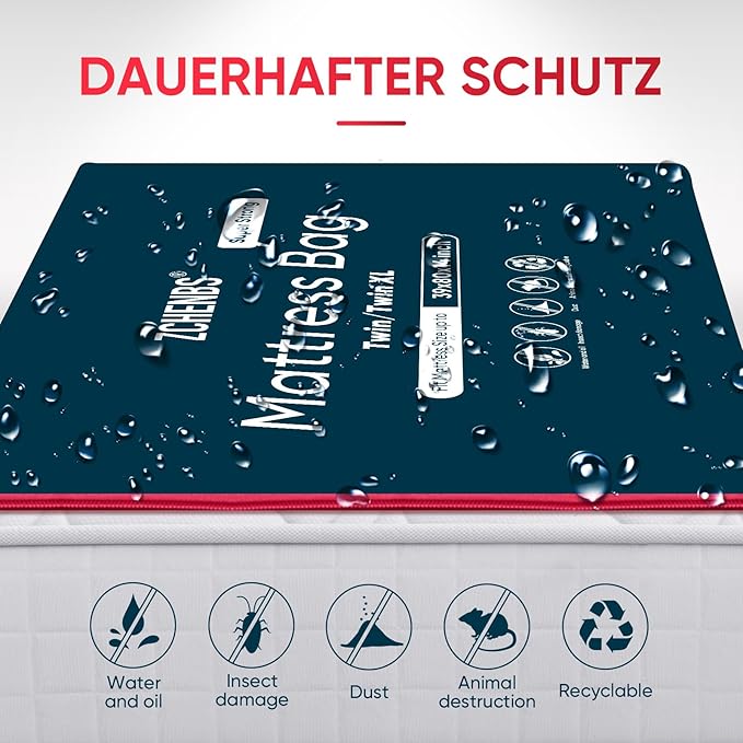 ZCHENBS® – Mattress Bags for Moving and Storage,Mattress Bag with Zippers,5 Mil Ultra-Thick Bed Bag,Waterproof,Anti-Tear,Heavy-Duty Mattress bag (Black, Twin/Twin XL-(2 Pack))