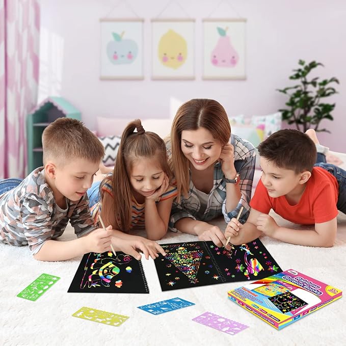 ZMLM Scratch Paper Art-Crafts Gift: 2 Pack Rainbow Notebooks Supplies Toys Easter Basket Stuffers for 3 4 5 6 7 8 9 10 Years Old Girls and Boys Kids Birthday Party Games (Yellow)