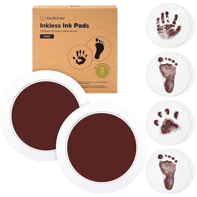 2-Pack Round Inkless Baby Hand and Footprint Kit - Mess Free Ink Pad for Newborn Keepsake, Dog Nose & Paw Print Kit, Clean Touch Ink Pad for Baby Hand & Footprints, Ideal New Mom Gifts (Auburn)