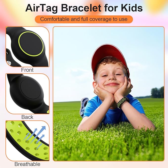 Waterproof Bracelet Compatible with AirTag for Kids (2 Pack), Protective Case GPS Tracker Holder for Child with Full Coverage Hidden Design, Soft Silicone Anti-Lost Wristband Cover for Toddler BBBY