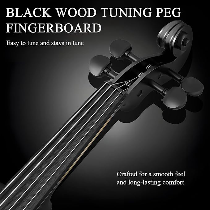 3/4 Beginner Violin Kit,Complete Violin Set with Case, Bow, Rosin,Black