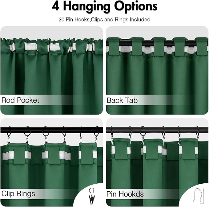 ANRODUO Back Tab Blackout Curtains for Bedroom Living Room, Rod Pocket Pinch Pleated Thermal Insulated Room Darkening Curtains 96 Inches Long 2 Panels, Hunter Green, 42 x 96 Inch