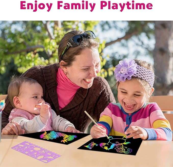 ZMLM Scratch Art Crafts Boys Gifts, 60 Rainbow Scratch Paper Art Gifts for 3 4 5 6 7 8 9 10 Years Old Girls and Boys Kids, Arts and Crafts for Kids 4-6 Birthday Toys and Games Activities Gift (Blue)