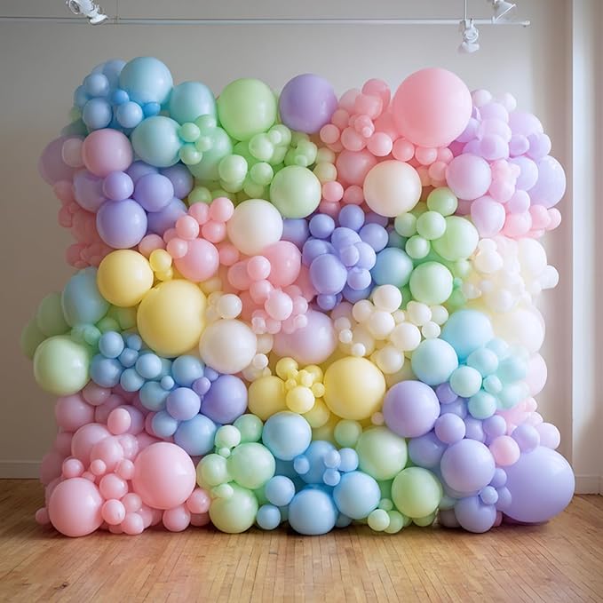 RUBFAC 129pcs Pastel Balloons Different Sizes 18 12 10 5 Inch, Macaron Rainbow Latex Balloon Arch Kit for Baby Shower Birthday Party Gender Reveal Garland Decoration