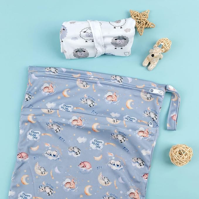 ALVABABY 2pcs Cloth Diaper Wet Dry Bags Waterproof Reusable with Two Zippered Pockets Travel Beach Pool Daycare Soiled Baby Items Yoga Gym Bag for Swimsuits or Wet Clothes LZD2122