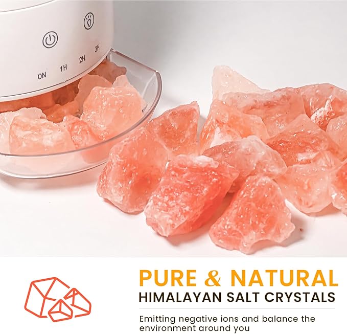 Ultrasonic Essential Oil Diffuser with Himalayan Salt Rock,Flame Oil Diffuser with 2 Color Light,Small Aromatherapy Oil Diffuser with Auto Off Function for Home, Office,Spa,100ML