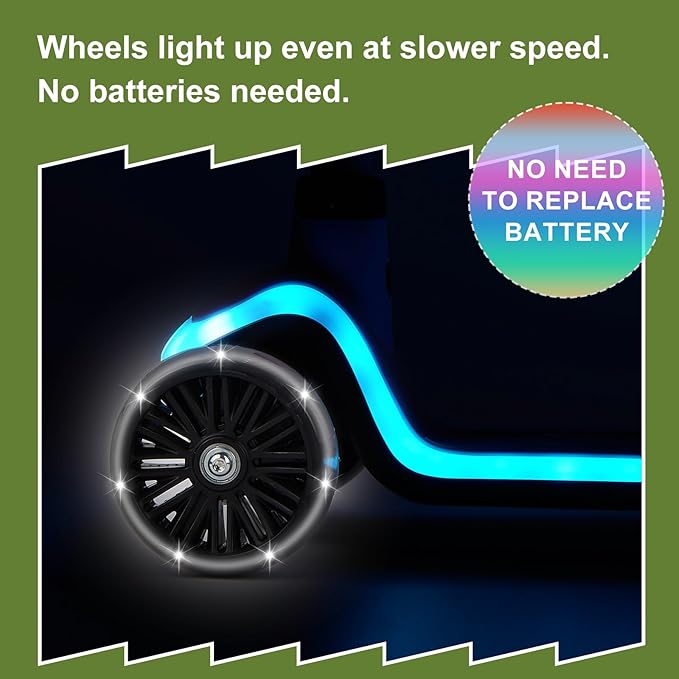 3-Wheel Light-Up Kids Scooter, 20 Different Light Patterns,Three Adjustable Heights,Lean to Steer, Balance Scooter for Ages 3-8