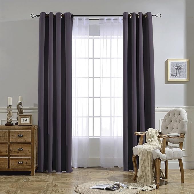 NICETOWN Blackout Curtains for Girls Room - Thermal Insulated Solid Grommet Room Darkening Curtains/Panels/Drape for Bedroom (Greyish Purple, 1 Pair, 66 by 90-Inch)