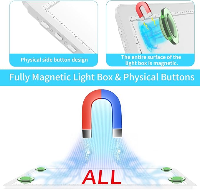 Phylosal Rechargeable A3 LED Light Pad with Built-in Stand, Magnetic Tracing Light Box for Drawing, Diamond Art Light Board with Side Button, Super Bright Light Table for Diamond Painting, Sketching