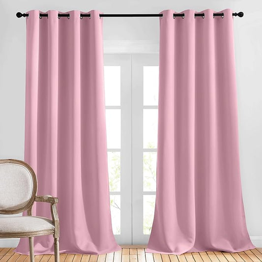 NICETOWN Room Darkening Curtain Panels - (52 inches W x 120 inches L, Crystal Pink, 2 Panels) Toddler Boy Bedroom Drapes with Grommet Top, Energy Smart Window Treatment Curtains