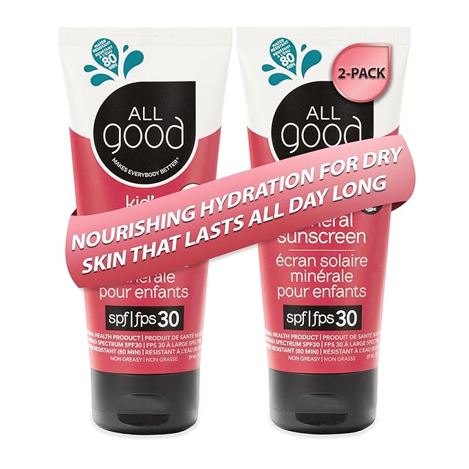 All Good Baby & Kids Sunscreen Lotion for Face & Body - UVA/UVB Broad Spectrum, SPF 30, Zinc Oxide, Coral Reef Friendly, Water Resistant- Zinc, Shea Butter, Coconut Oil, Aloe (3 oz)(2-pack)