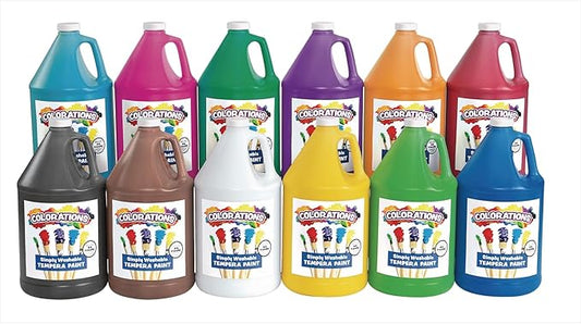 Colorations Washable Tempera Paint, Classroom Art Supplies, School Paints, Gallon Size, 12 Colors, Non Toxic, Bright Bold Color, Kids Paint, Craft, Hobby, Fun, Crafting Supply, Paint Set