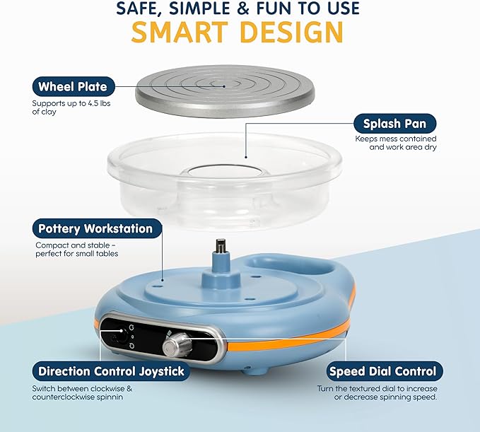 ThaLan Pottery Wheel for Kids, Mini Pottery Wheel Kit for Kids and Beginners, 4.7’’ Electric Pottery Wheel, Adjustable Speed, Low Noise, Precision Control, 8Pcs Pottery Tools, (Blue)