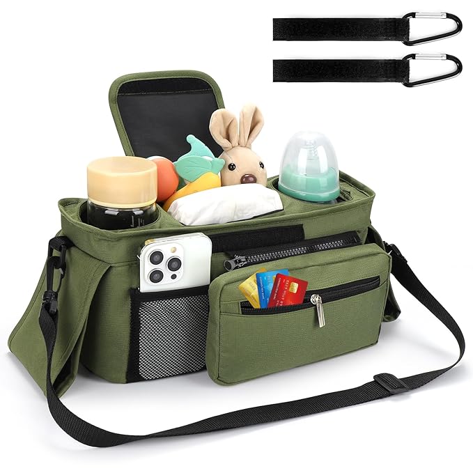 Accmor Universal Stroller Organizer with Insulated Cup Holder Detachable Phone Bag and Shoulder Strap,Stroller Bag Caddy Organizer Fits for Uppababy, Baby Jogger, Britax Strollers