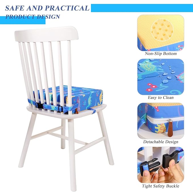 Toddler Booster Seat for Dining Table Cartoon Stronger Support Baby Kids Booster Seat for Dining Table Washable 2 Safer Straps Non-Slip Bottom Portable Increasing Cushion for Travel Home