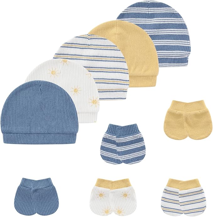 Baby Hat and Mittens Set Cotton Newborn Baby Hats Caps for Boys and Girls, 0-6 Months