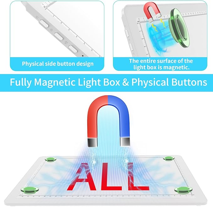 Phylosal Rechargeable A4 Light Pad with Built-in Stand & Bag, Magnetic Tracing Light Box for Drawing, Diamond Art Light Board with Side Button, Super Bright Light Table for Diamond Painting, Sketching