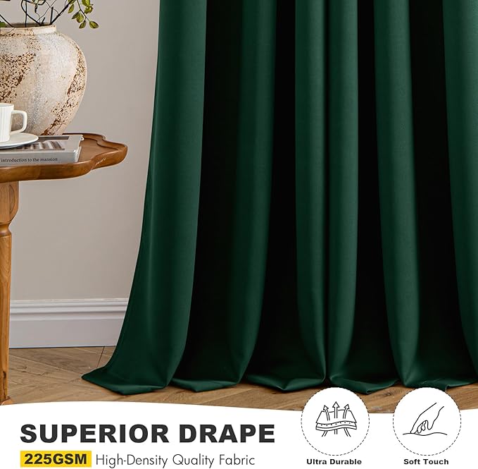 MIULEE Hunter Green Blackout Curtains for Bedroom Living Room 90 Inches Long 2 Panels, Thermal Insulated Room Darkening Drapes Solid Grommet Noise Reduction Emerald Green Christmas Curtains 40x90 Inch