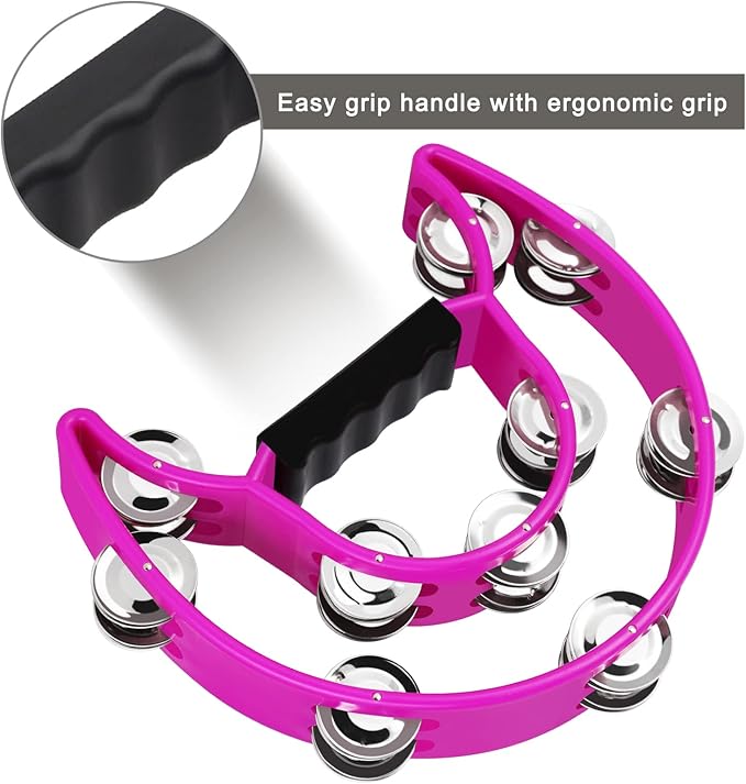 EastRock Double Row Tambourine,Metal Jingles Hand Held Percussion-Half Moon Tambourine for Adults, KTV, Party(Purple)