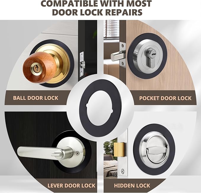 1 Pcs Upgraded Door Knob Plates with Double-Sided Tape –Thick Stainless Steel Scar Plates for Deadbolts & Knobs, Durable Lock Hole Covers for Fixing Loose Knobs and Damaged Areas(Matte Black)